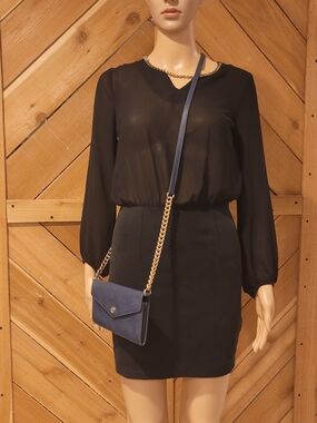 Michael Kors Navy Saffiano Leather Crossbody with Gold Logo Coin